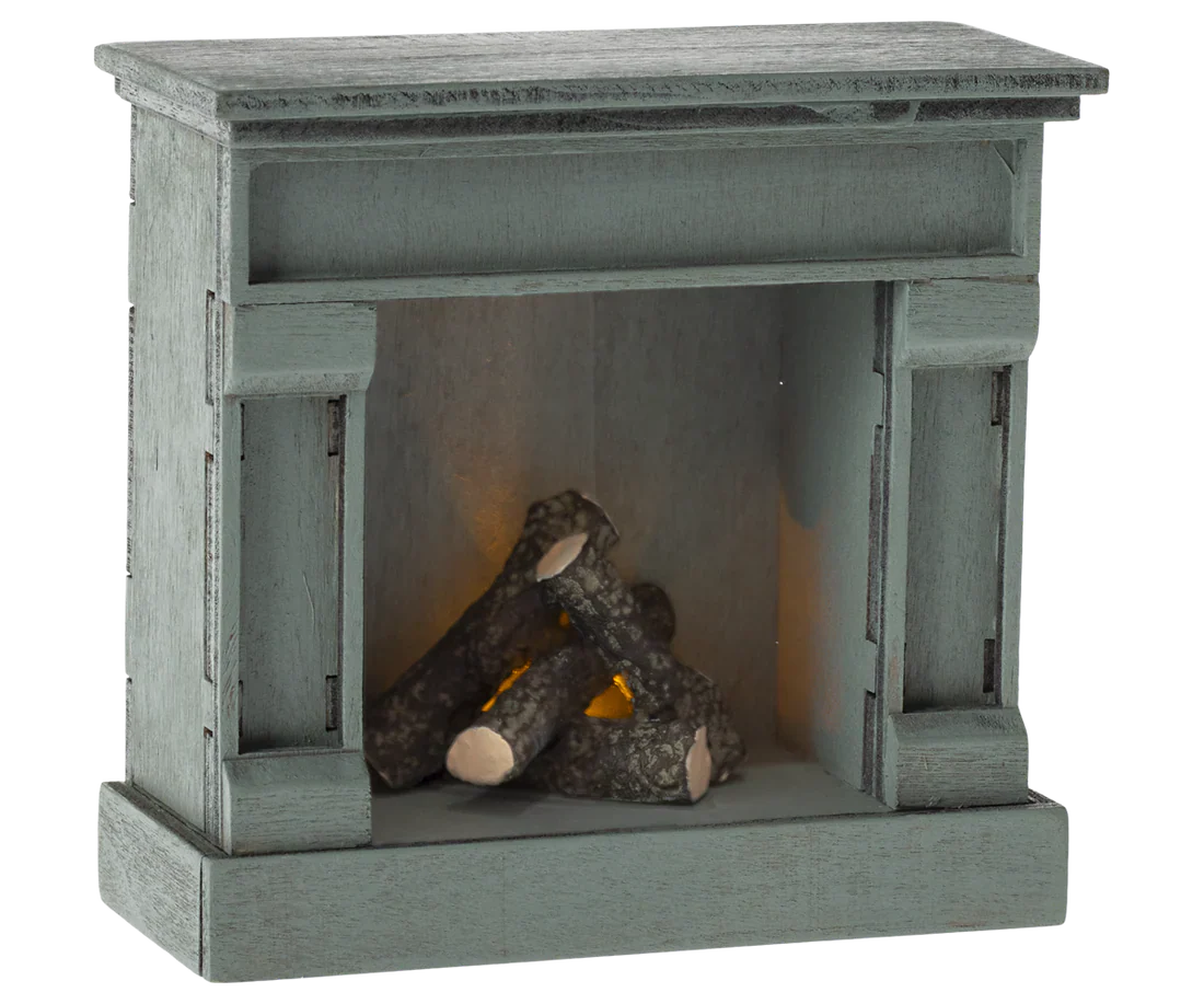 Cheminée jouet en bois vintage bleue – Image 2