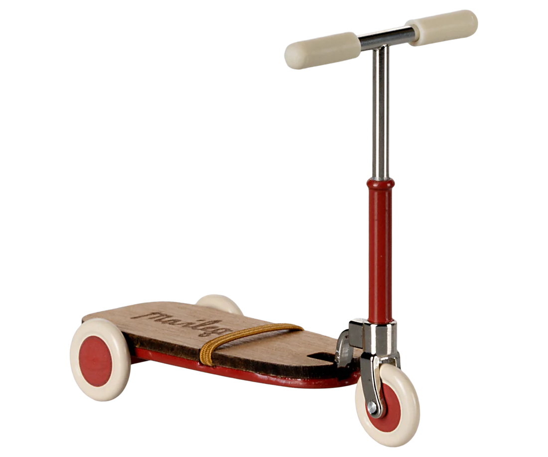 Trottinette jouet rouge en bois et métal - enfant 3 ans+