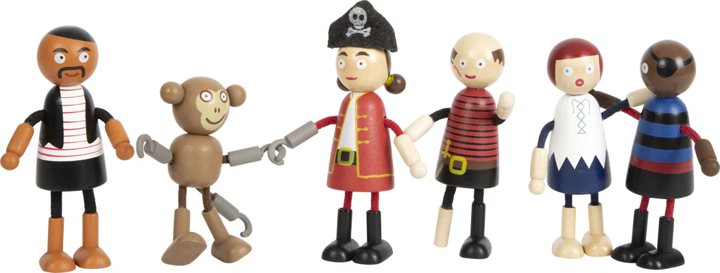 Figurines pirates en bois articulées – Équipage + singe – Image 3