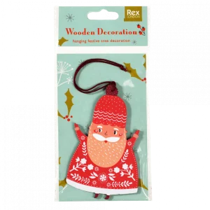 Décoration sapin Noël Père Noël en bois à suspendre