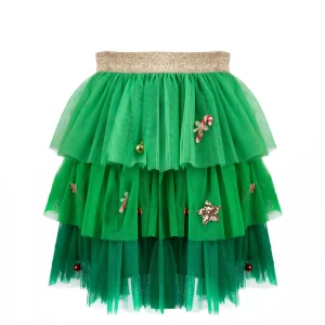 Tutu sapin de Noël en tulle vert ombré avec breloques