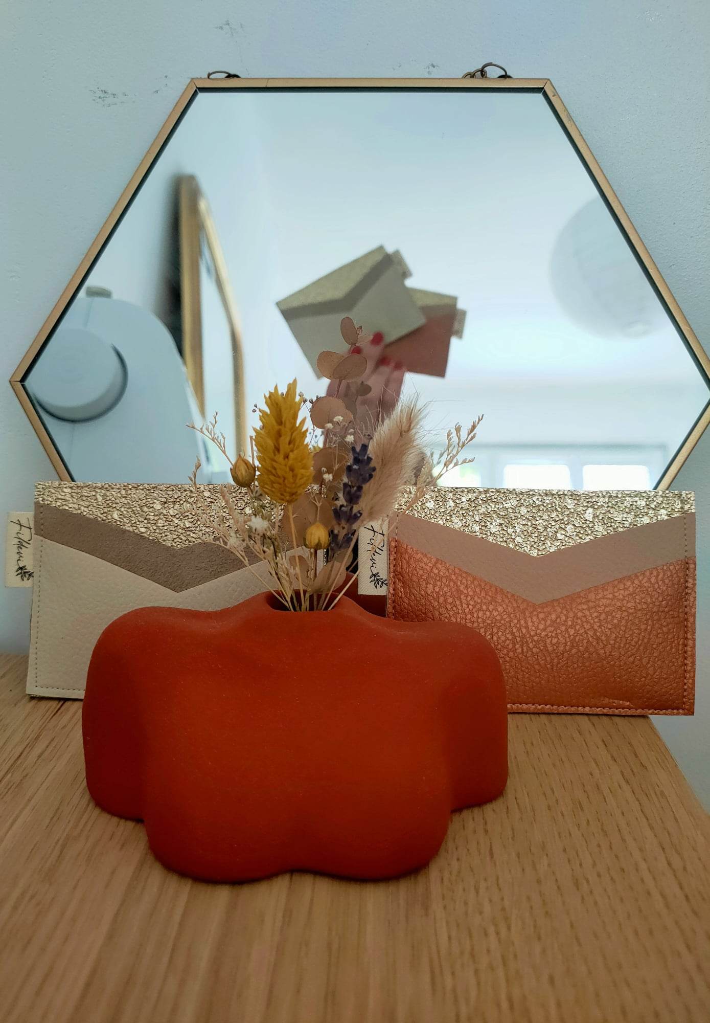 Porte Carte Paillette Et Simili Cuir Terracotta – Image 5