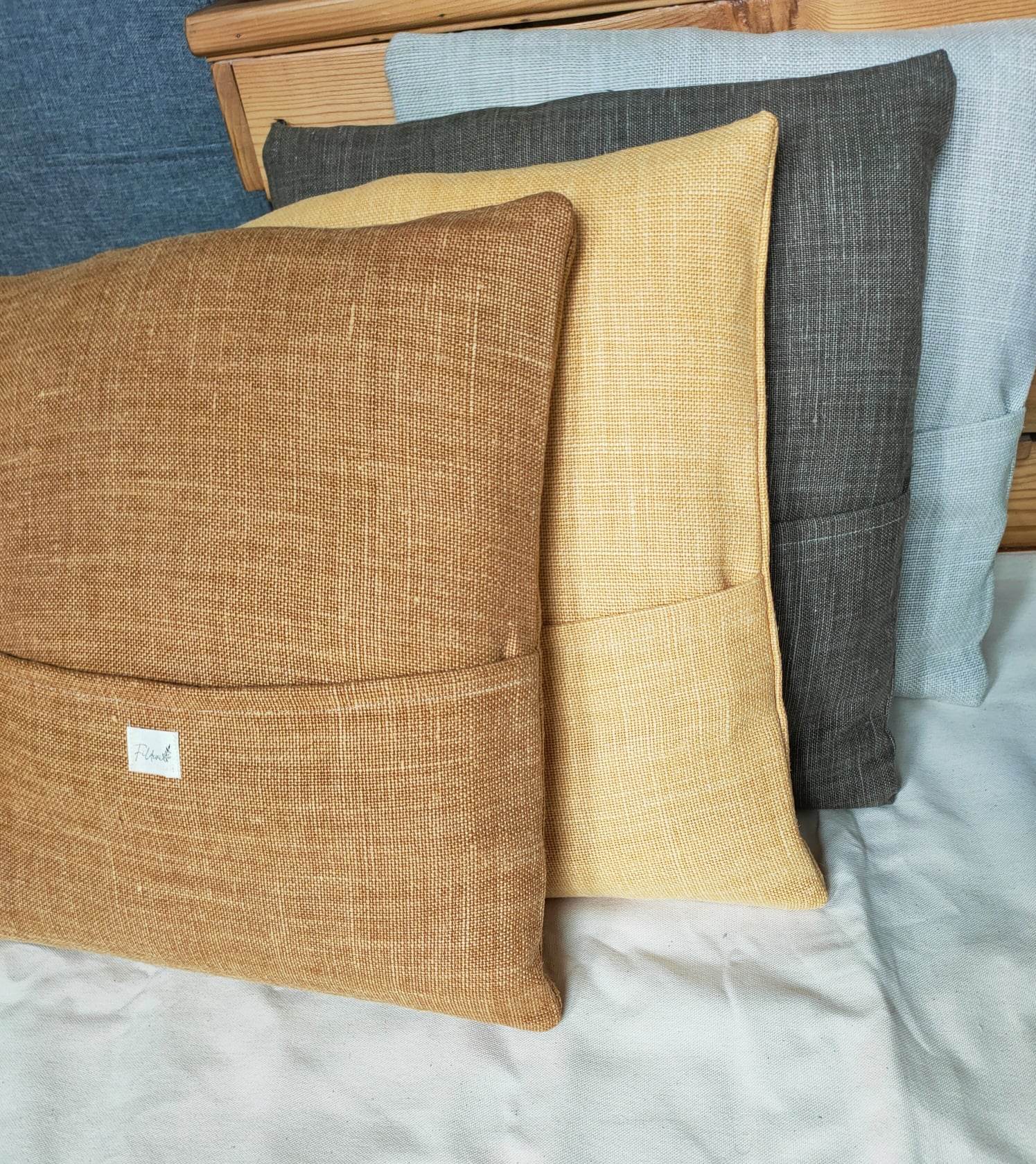 Housse De Coussin En Lin Mélangé Gris Foncé – Image 5