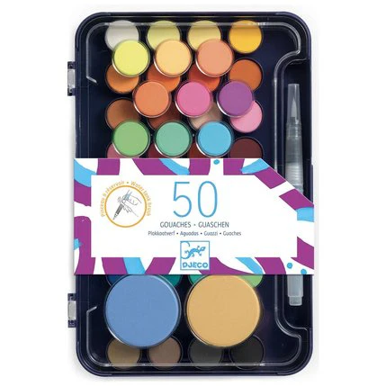 Palette gouache 53 couleurs nacrées et fluo ultralavable