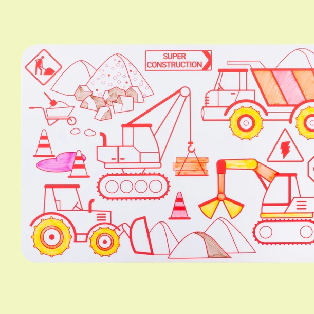 Coloriage nomade: Mini Playmat CONSTRUCTION-4 feutres inclus – Image 2