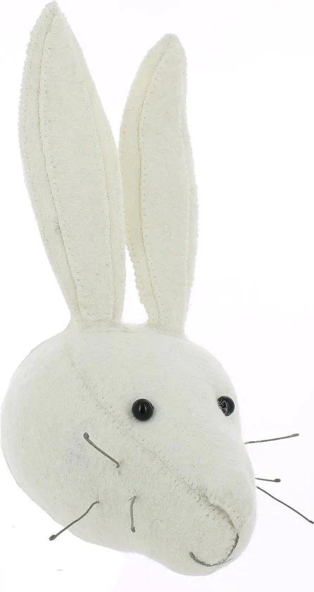 Trophée mural lapin blanc en laine - Fiona Walker