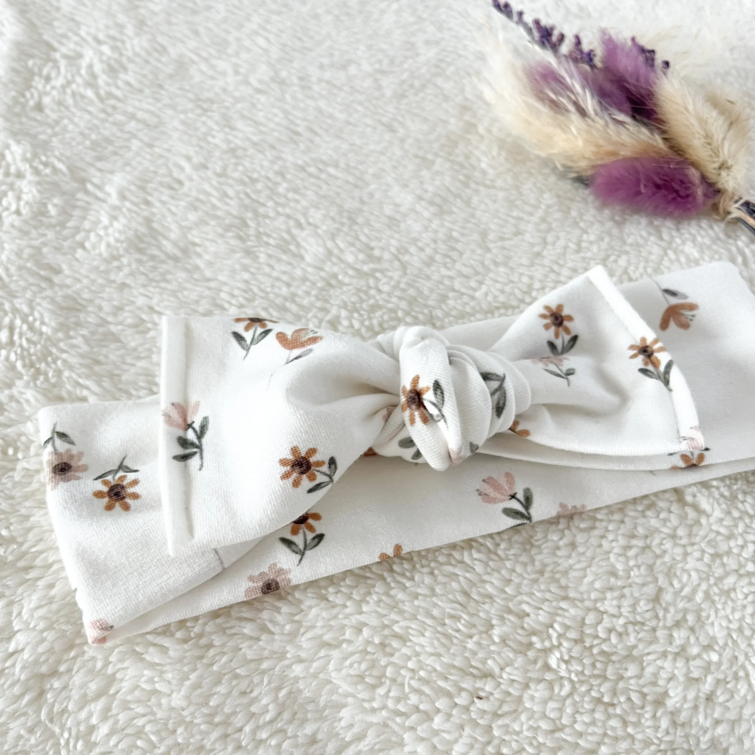Bandeau cheveux à nouer - Jersey motif Marguerites