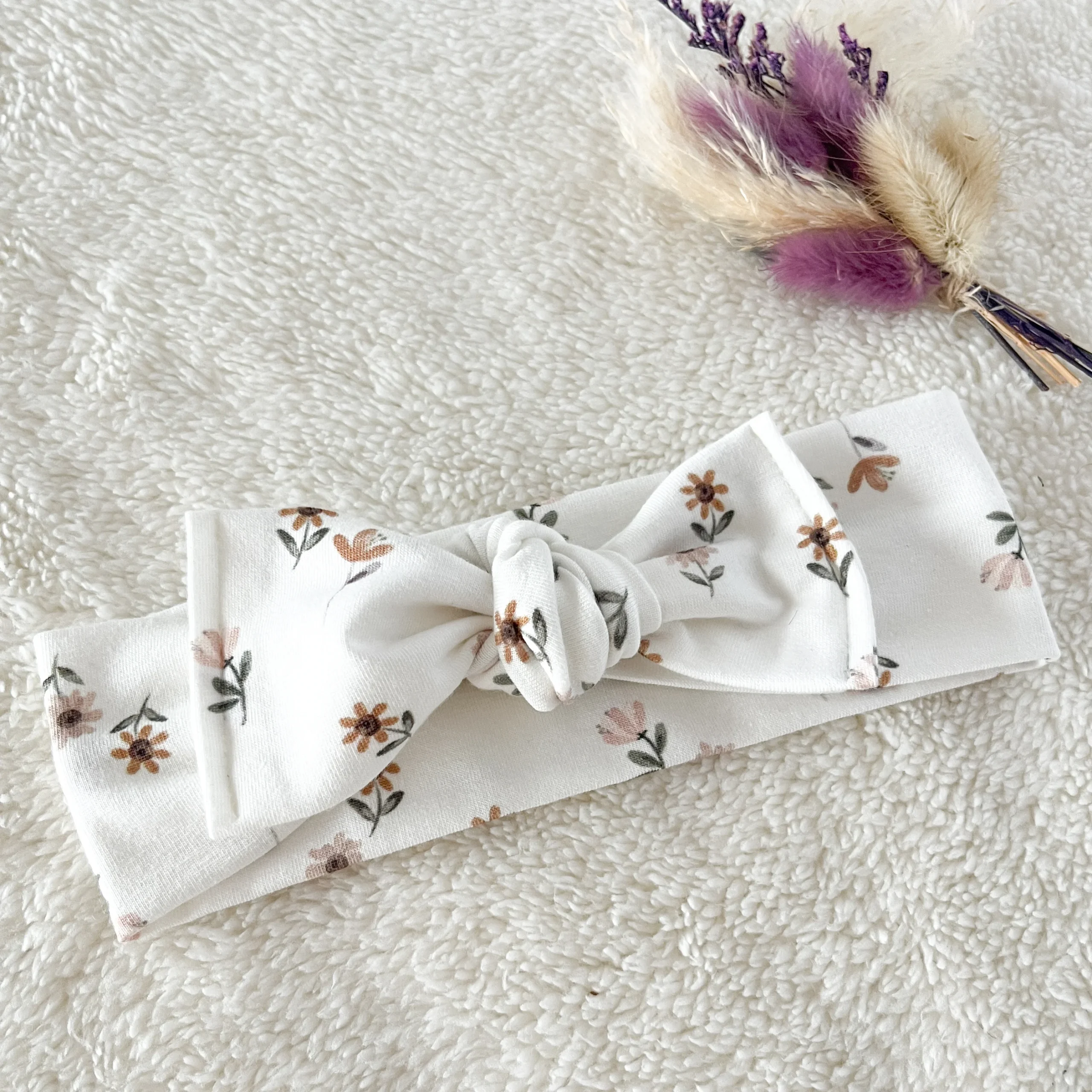 Bandeau cheveux à nouer - Jersey motif Marguerites – Image 2