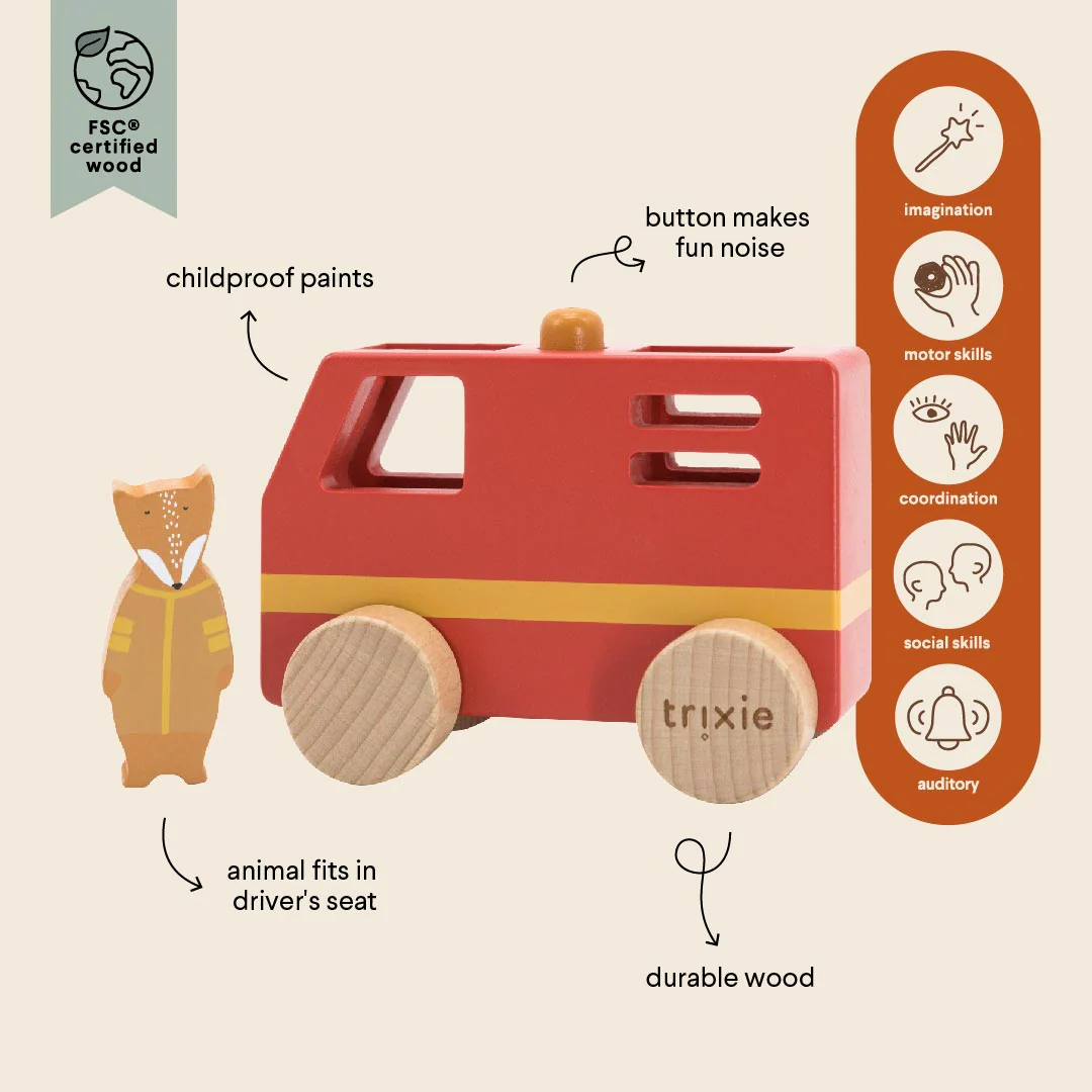 Petit camion de pompier en bois - Animaux – Image 3