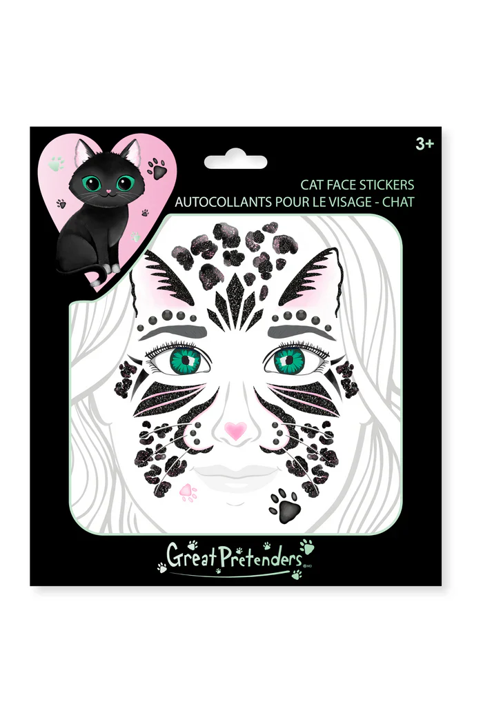 Autocollants visage chat strass et paillettes – enfants