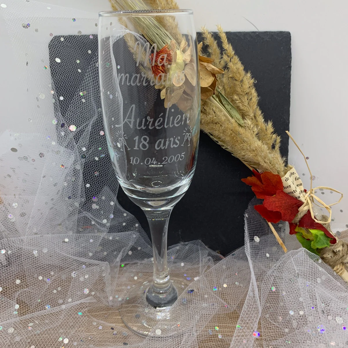 Verre flûte à champagne personnalisé ma marraine joyeux anniversaire avec âge – Image 3