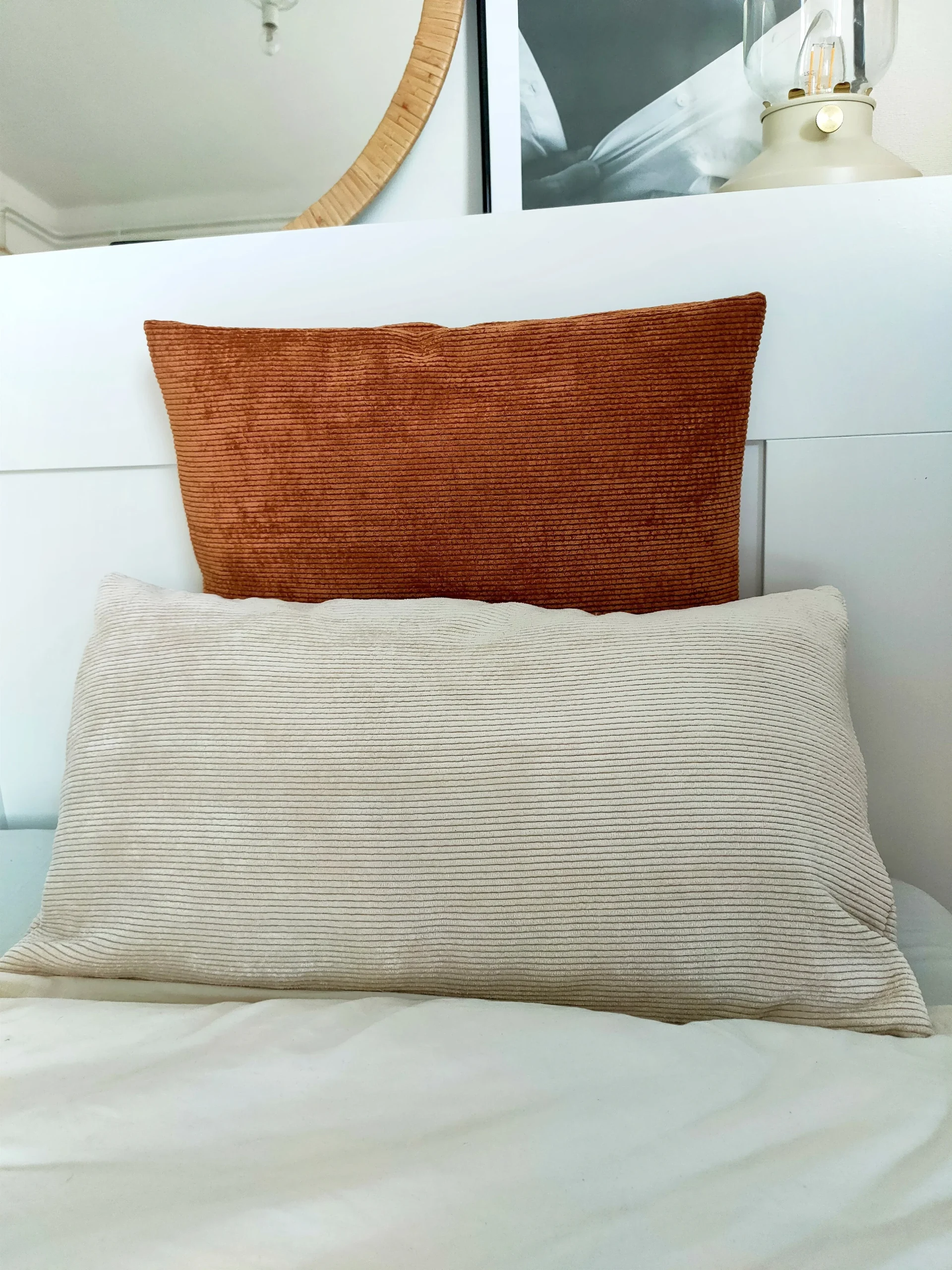 Housse De Coussin Blanc Ivoire Rectangulaire En Velours Côtelé – Image 5