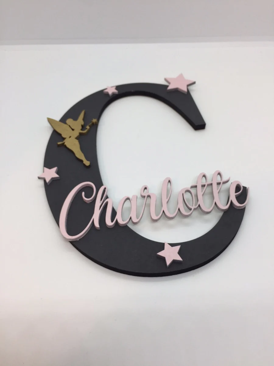 Lettre Initiale avec Prénom Personnalisée Étoilé et Fée - Chambre Enfant – Image 5