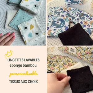 5 lingettes lavables personnalisables éponge bambou