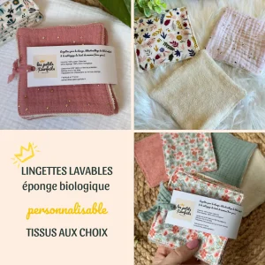 5 lingettes lavables personnalisables éponge biologique