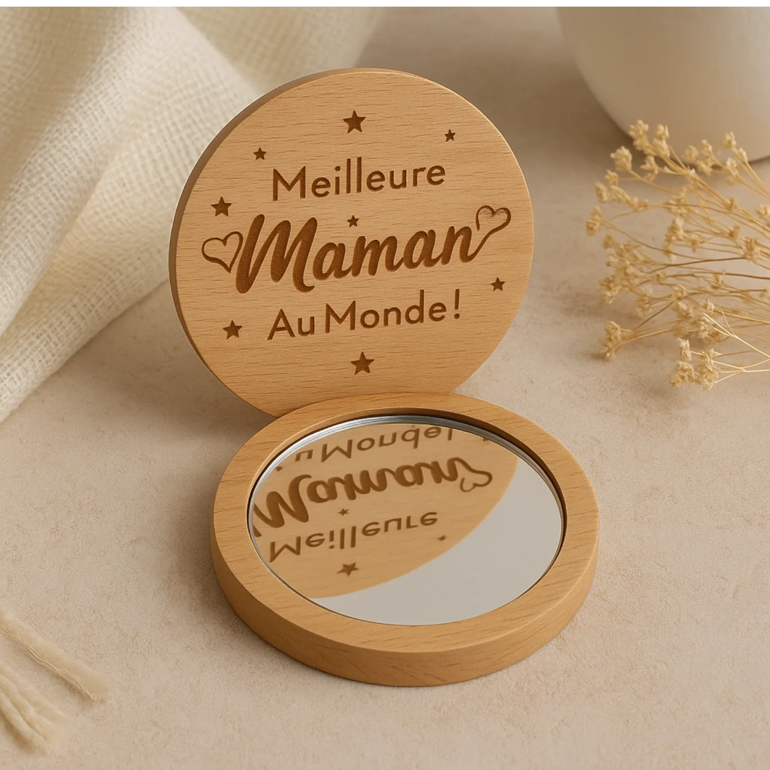 Miroir de poche en bambou Meilleure maman au monde – Image 3