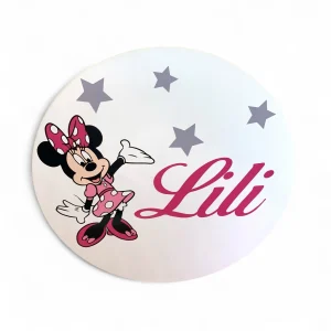 Plaque de porte Minnie rose et prénom personnalisée