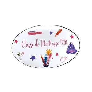 Plaque de porte maîtresse avec objets scolaire personnalisée