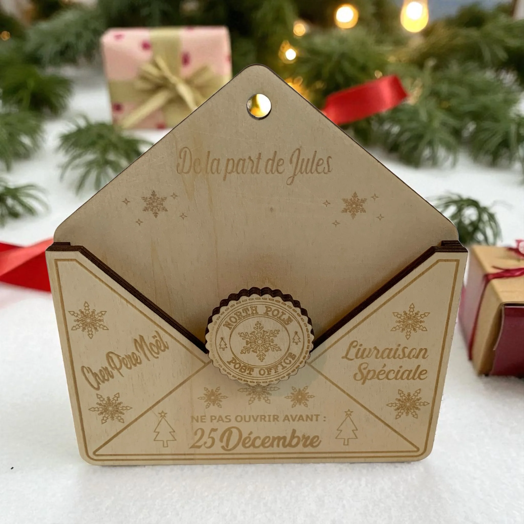 Enveloppe en Bois pour Lettre du Père Noël Personnalisée avec Prénom - Décoration de Noël – Image 2