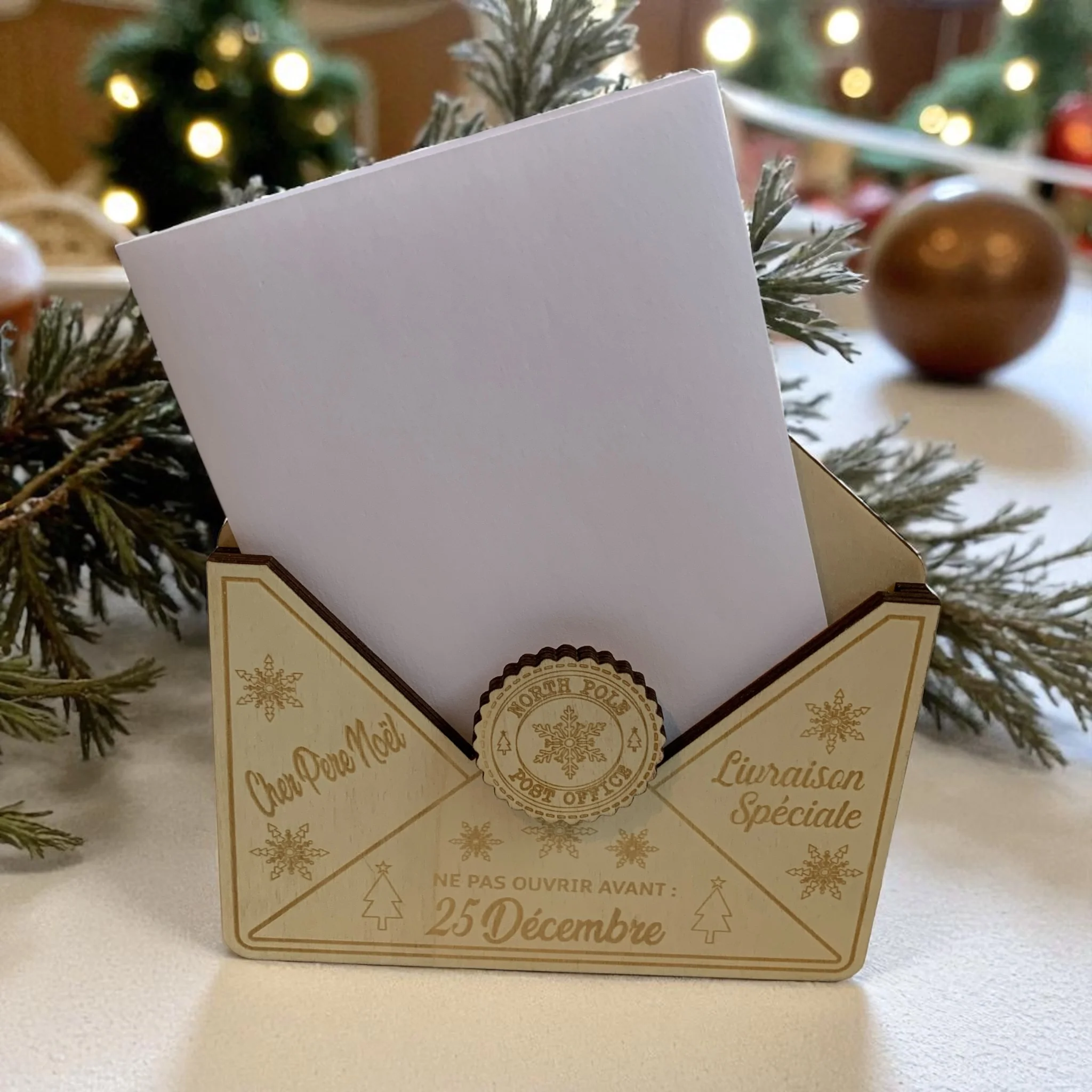 Enveloppe en Bois pour Lettre du Père Noël Personnalisée avec Prénom - Décoration de Noël – Image 3