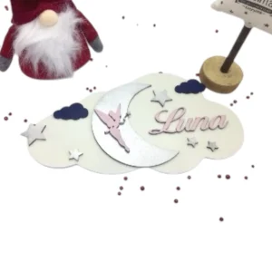 Plaque de porte lune avec fée personnalisée