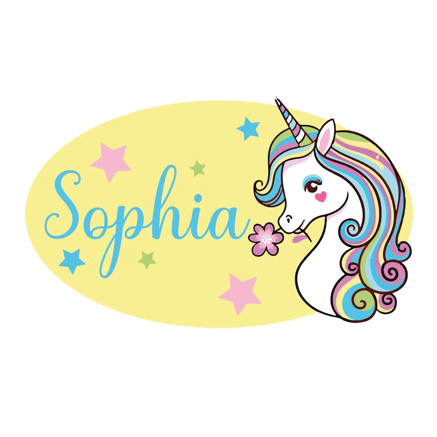 Plaque de Porte Ovale Licorne Personnalisée avec Prénom - Chambre Enfant