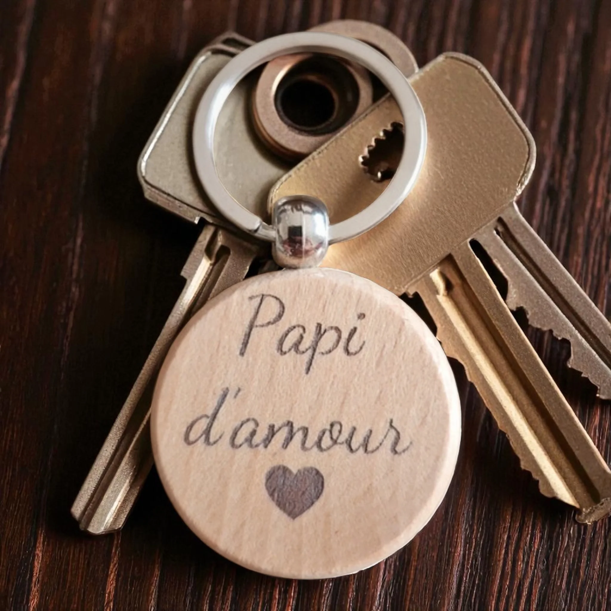 Porte-Clés Personnalisé Papi d'Amour en Bois de Bambou - Cadeau Fête des Grands-Pères – Image 2