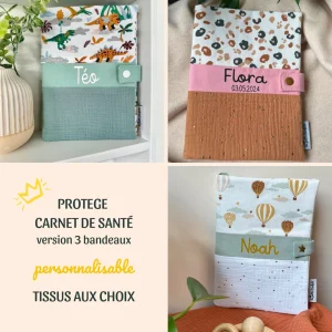 Protège carnet de santé à personnaliser - 3 bandeaux