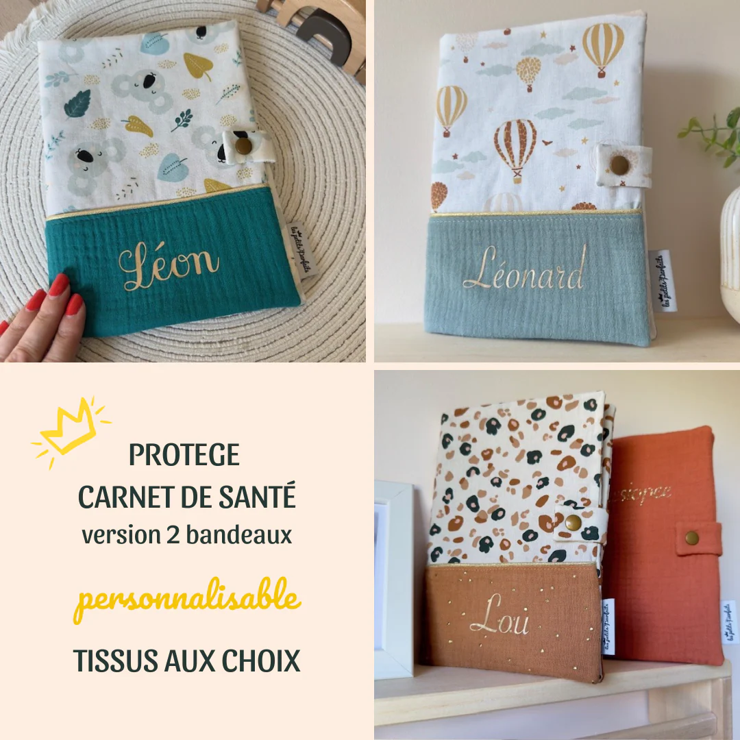 Protège carnet de santé à Personnaliser - 2 bandeaux
