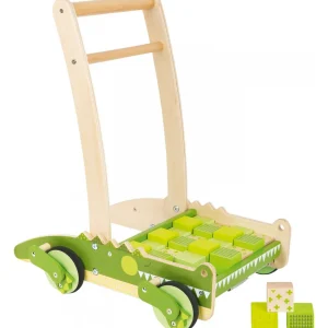 Chariot de marche crocodile bois avec frein et 24 blocs