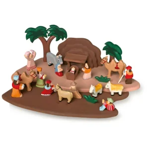 Crèche de Noël en bois artisanale - 23 pièces colorées