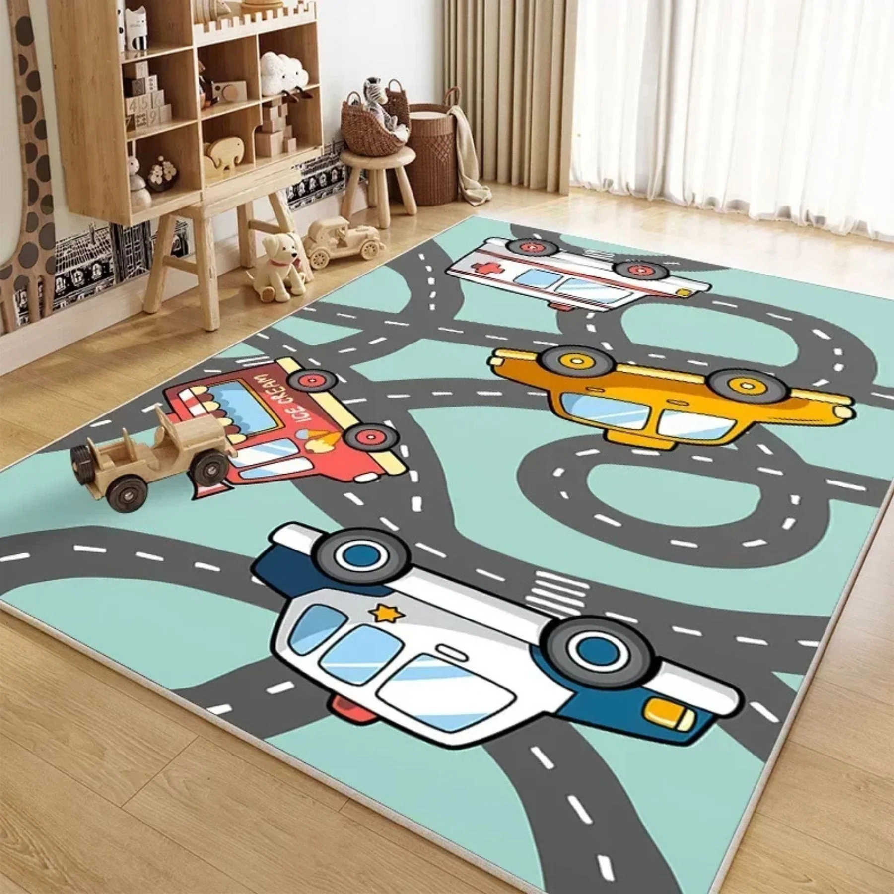 tapis chambre enfant | Routes et centre ville (Couleurs douces et artistiques)🚓 – Image 7