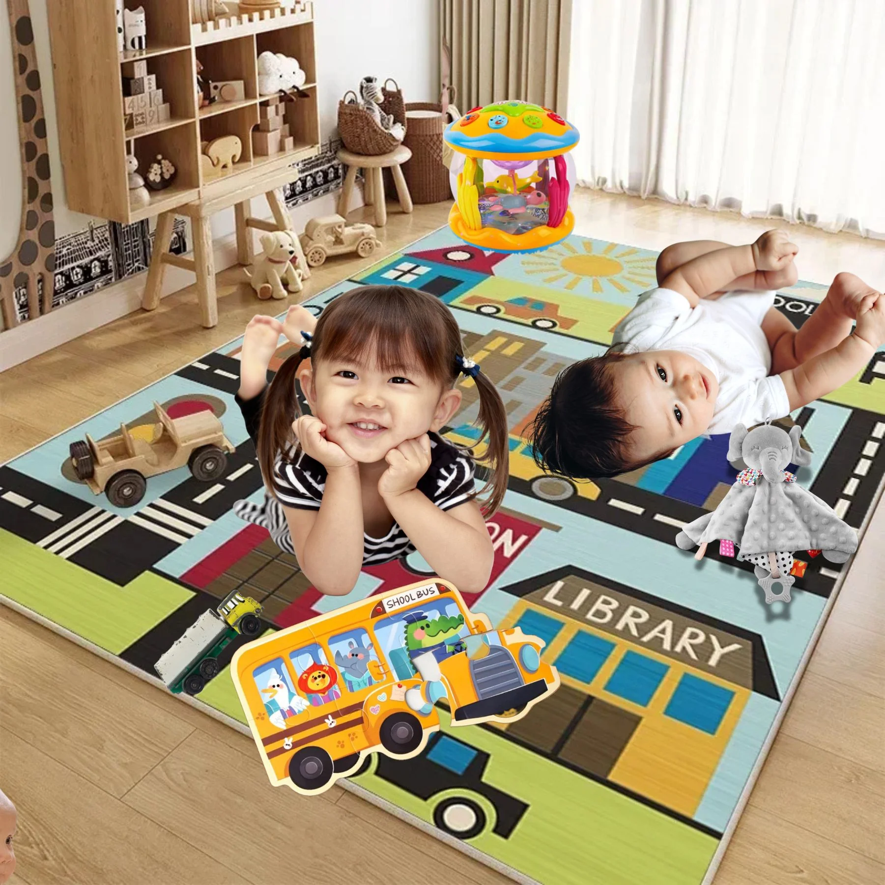 tapis chambre enfant | Routes et centre ville (Couleurs douces et artistiques)🚓 – Image 5
