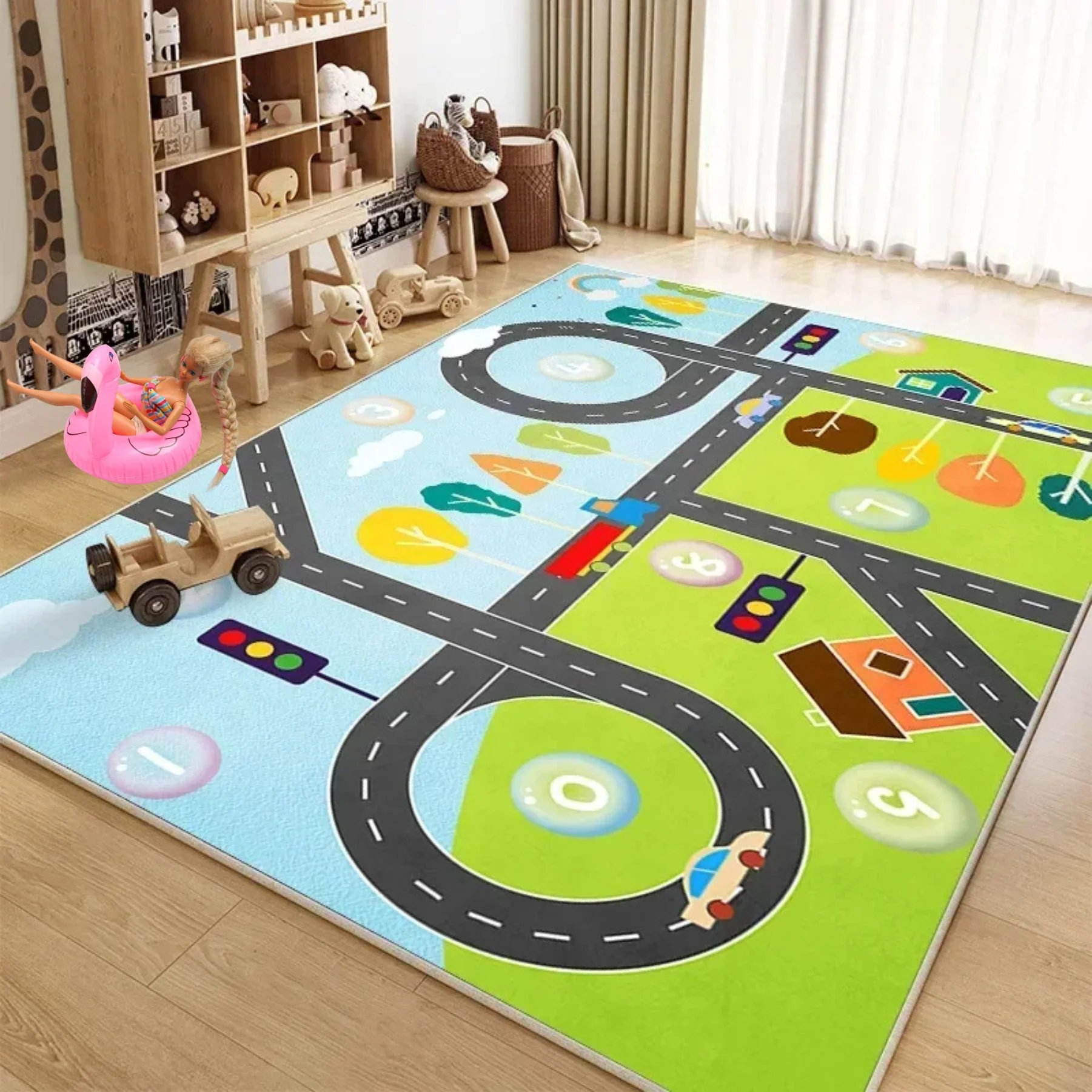 tapis chambre enfant | Routes et centre ville (Couleurs douces et artistiques)🚓 – Image 6