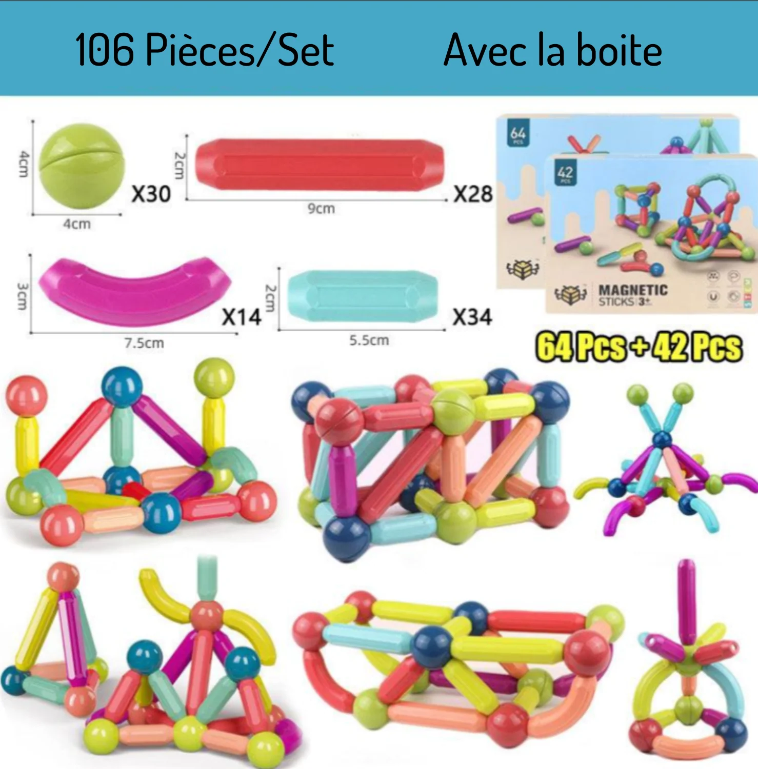 Jeu de bloc contruction magnétique Montessori - Magnetoy™ – Image 8