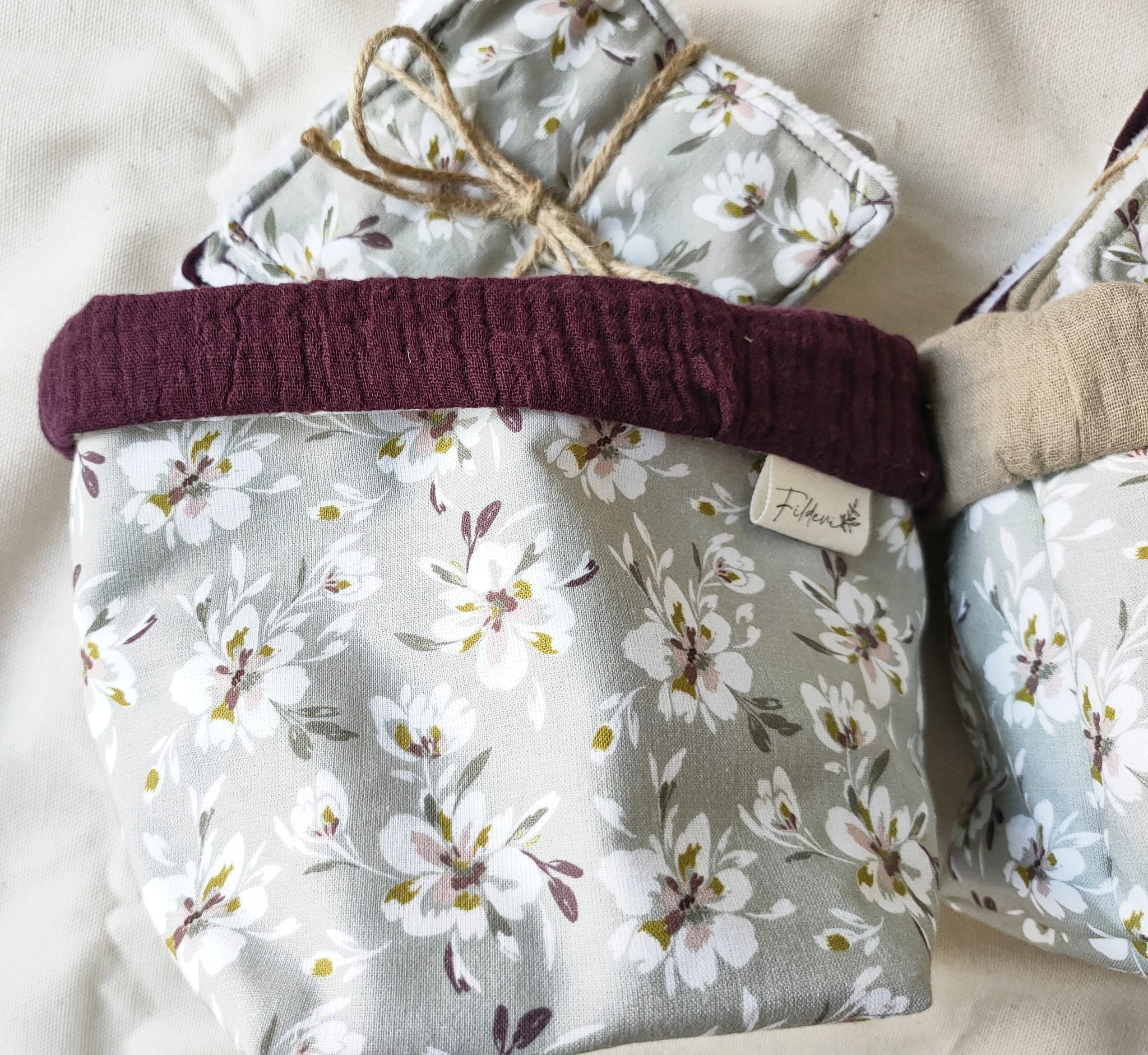 Panier Gris Fleuri Violet – Image 5