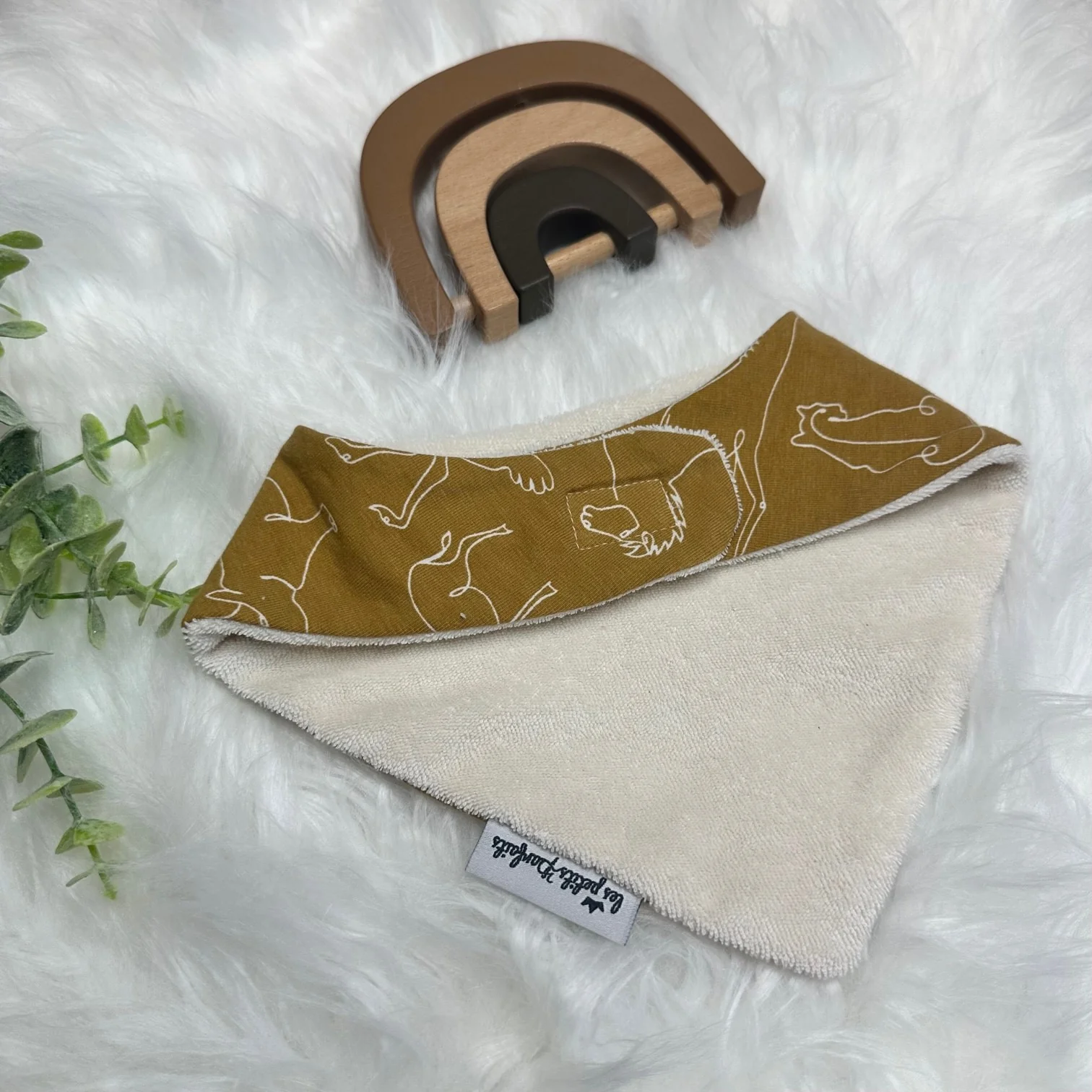 Bavoir Bandana motif Animaux fond ocre – Image 5