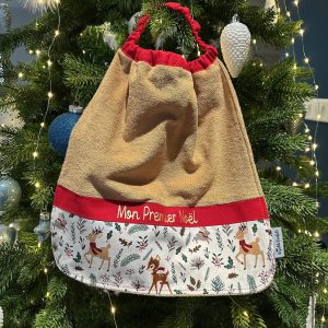 Bavoir élastique maternelle personnalisable en éponge bio - imprimé Noël