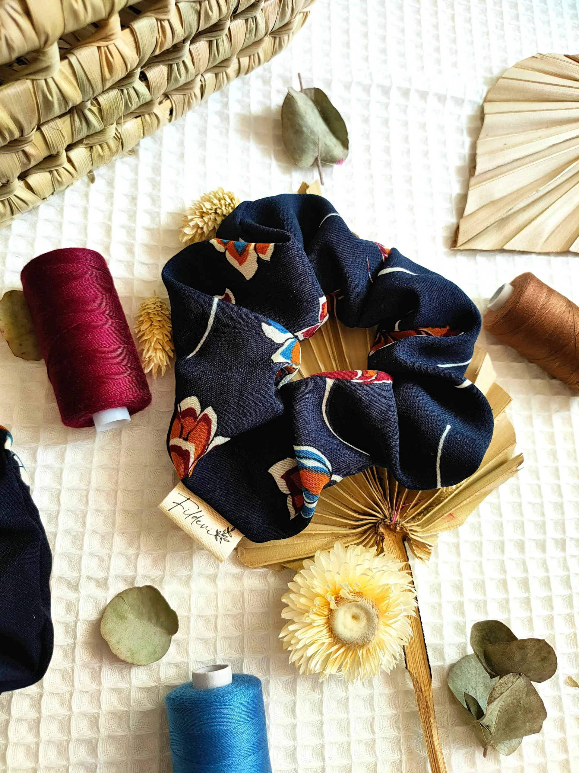 Chouchou Upcyclé Bleu Fleuri