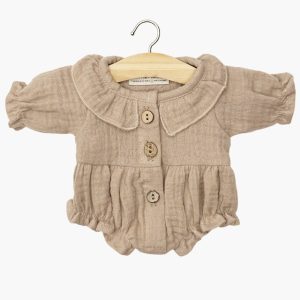 Barboteuse Léonore à manches longues en gaze de coton moka