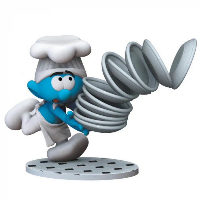 Figurine Schtroumpf Cuisinier, pile d’assiettes – 12 cm PVC