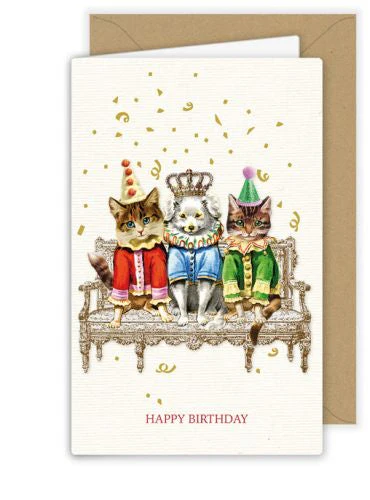Carte anniversaire double chats et chien avec enveloppe