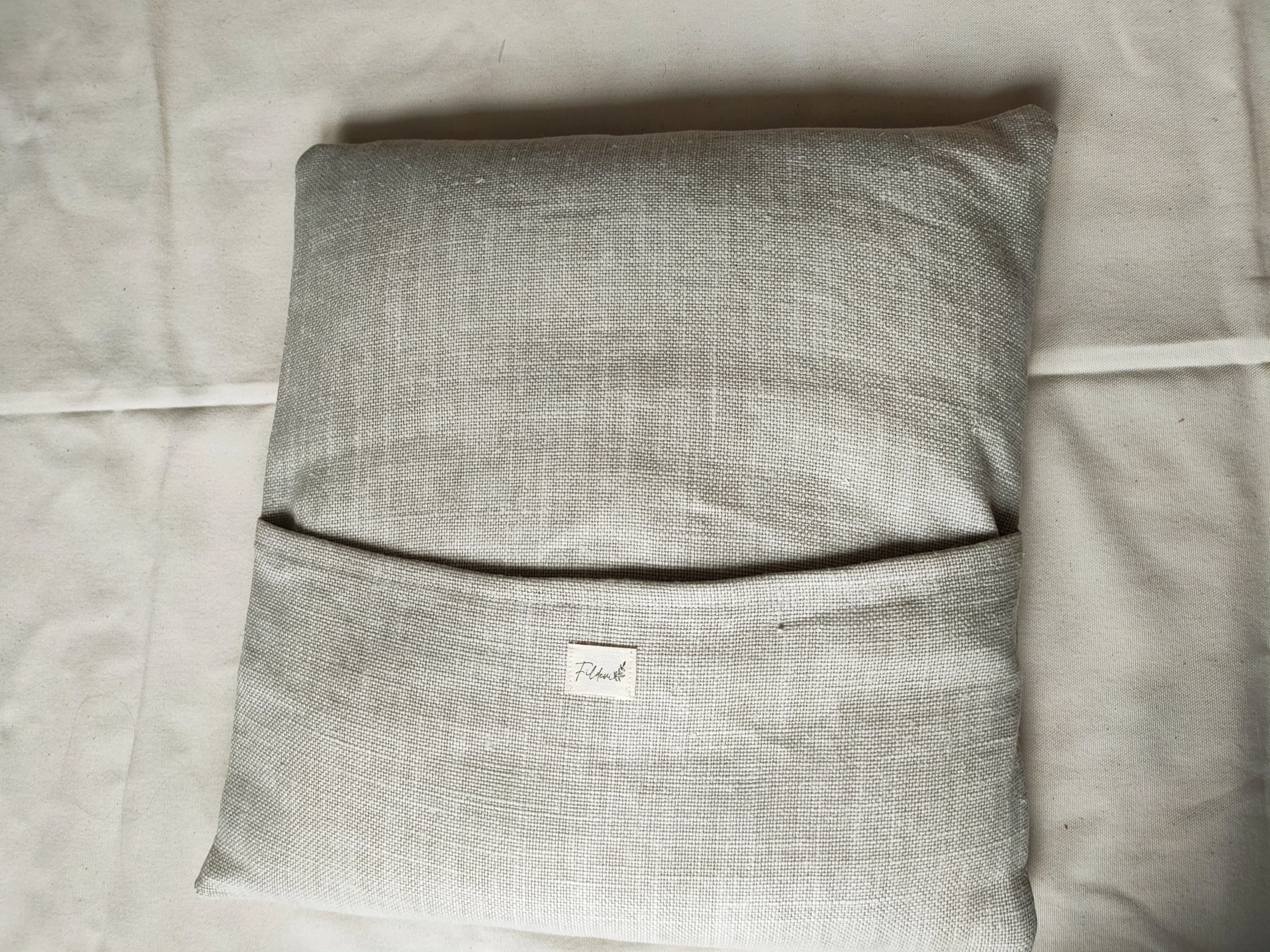 Housse De Coussin En Lin Mélangé Gris Clair – Image 2