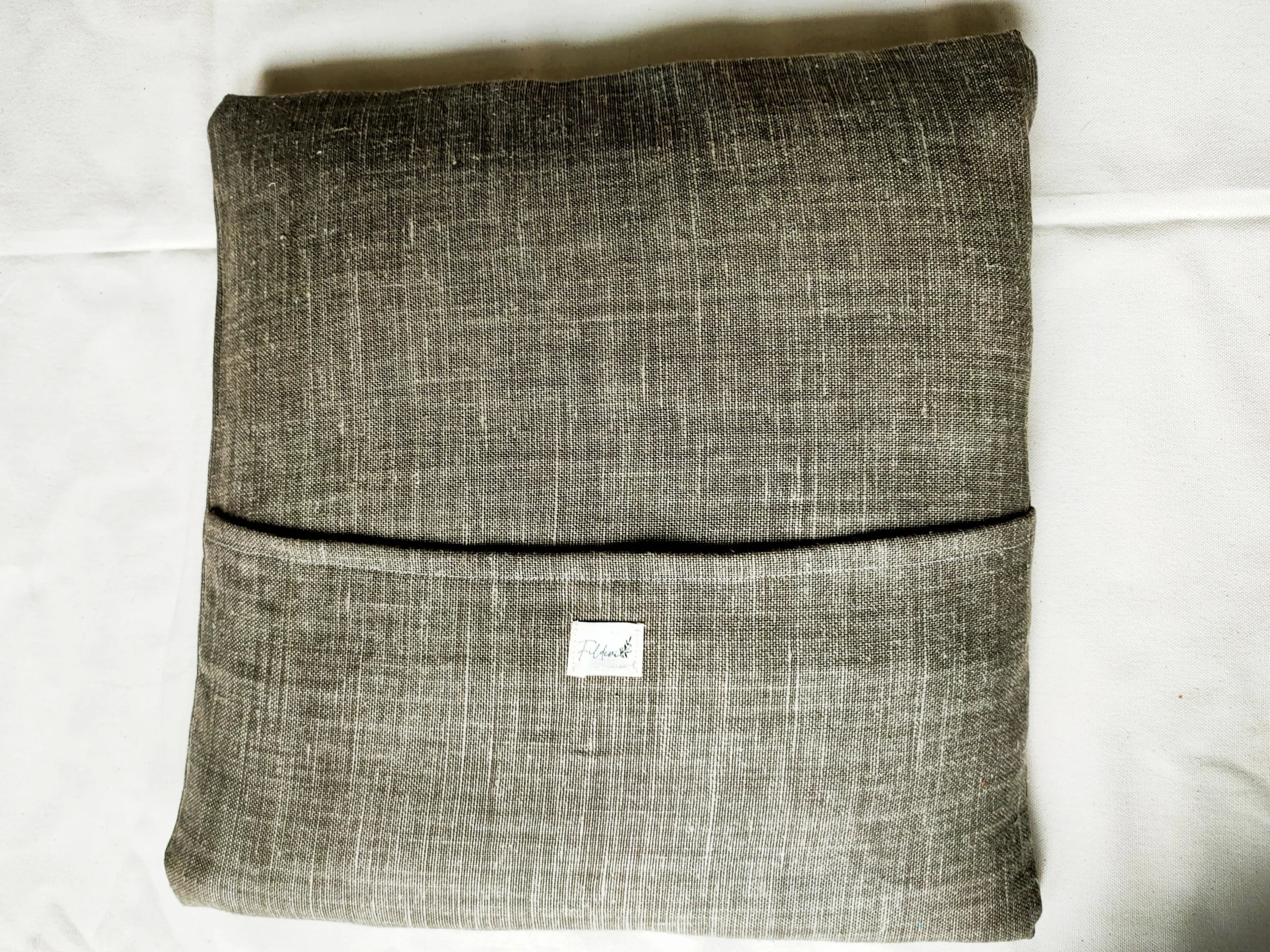 Housse De Coussin En Lin Mélangé Gris Foncé – Image 3