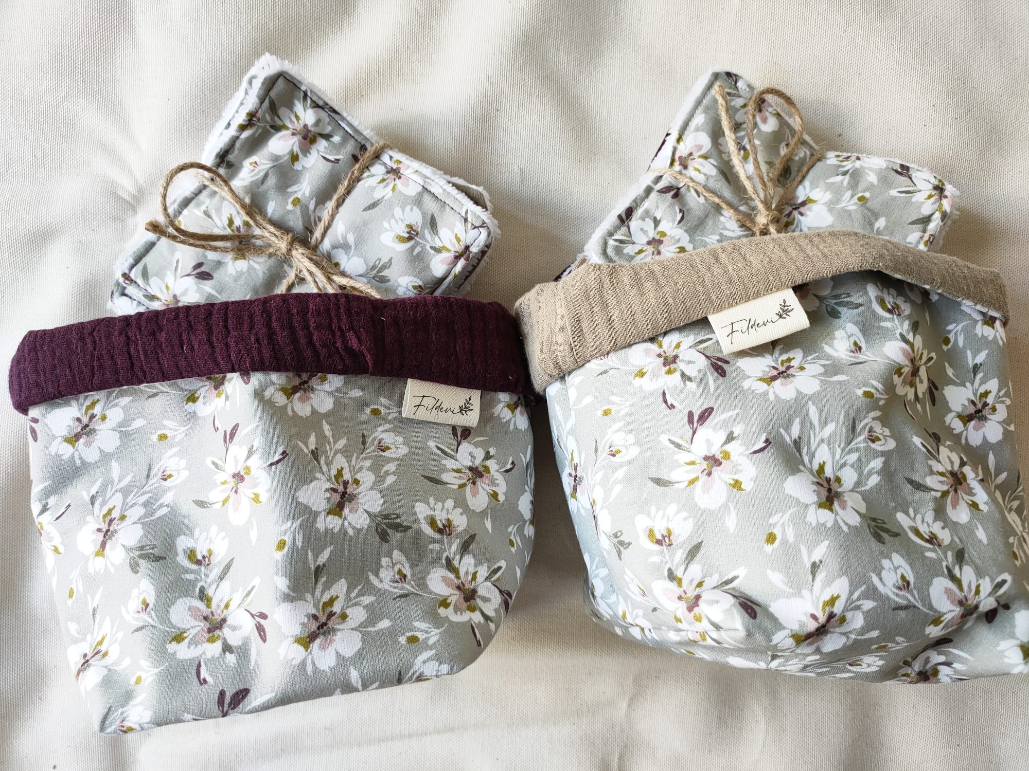 Panier Gris Fleuri Violet – Image 4