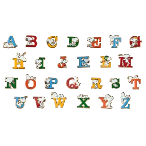 Pin's Snoopy Alphabet émaillé laiton noir 3 cm