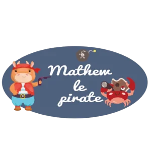 Plaque de Porte Hippopotame Pirate Personnalisée avec Prénom - Chambre Enfant
