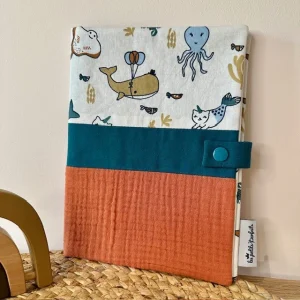 Protège carnet de santé thème Animaux marins (avec prénom)