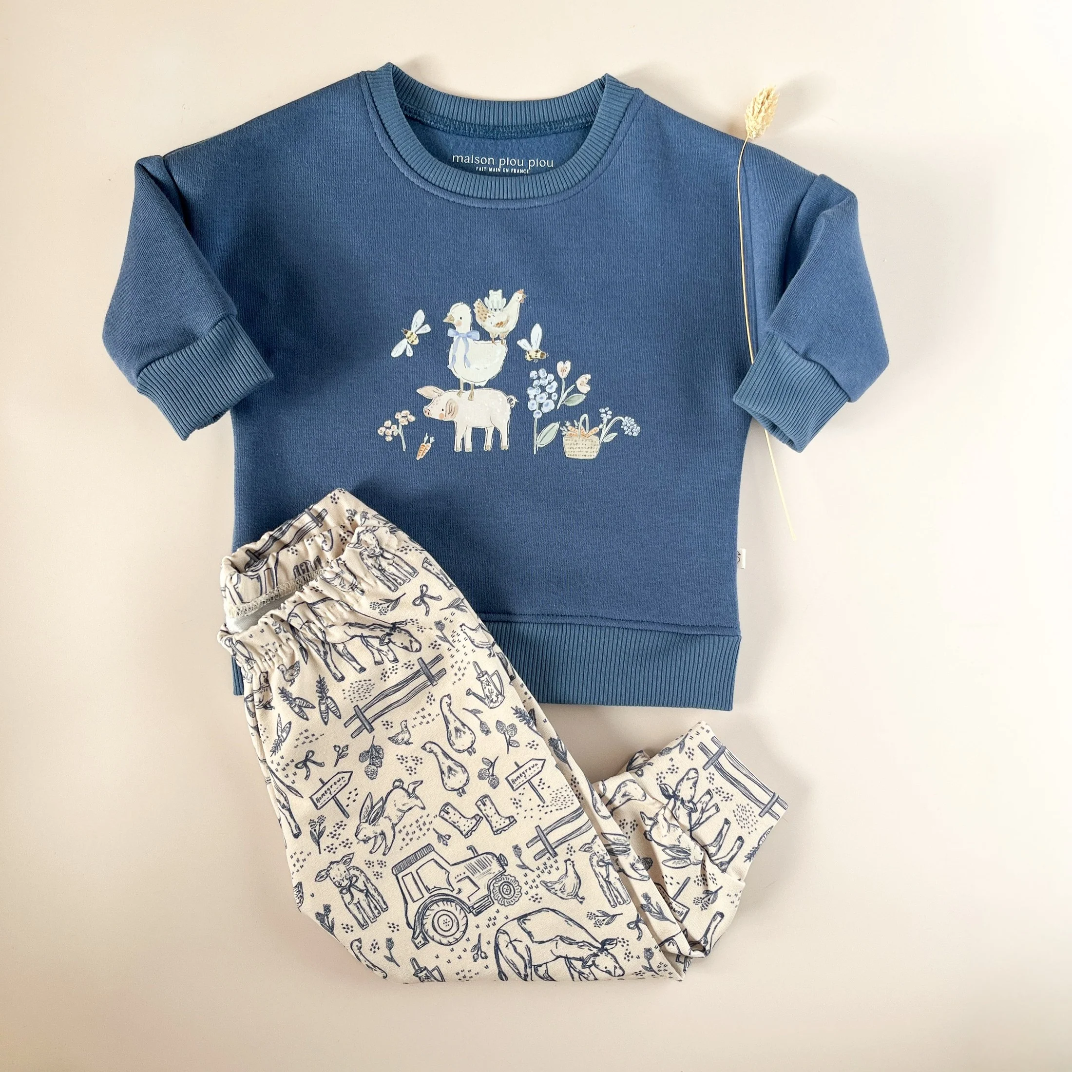 Sweat bébé et enfant – Bleu Animaux de la Ferme – Image 2