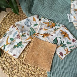Lot de lingettes lavables bébé - Motif Dinosaures